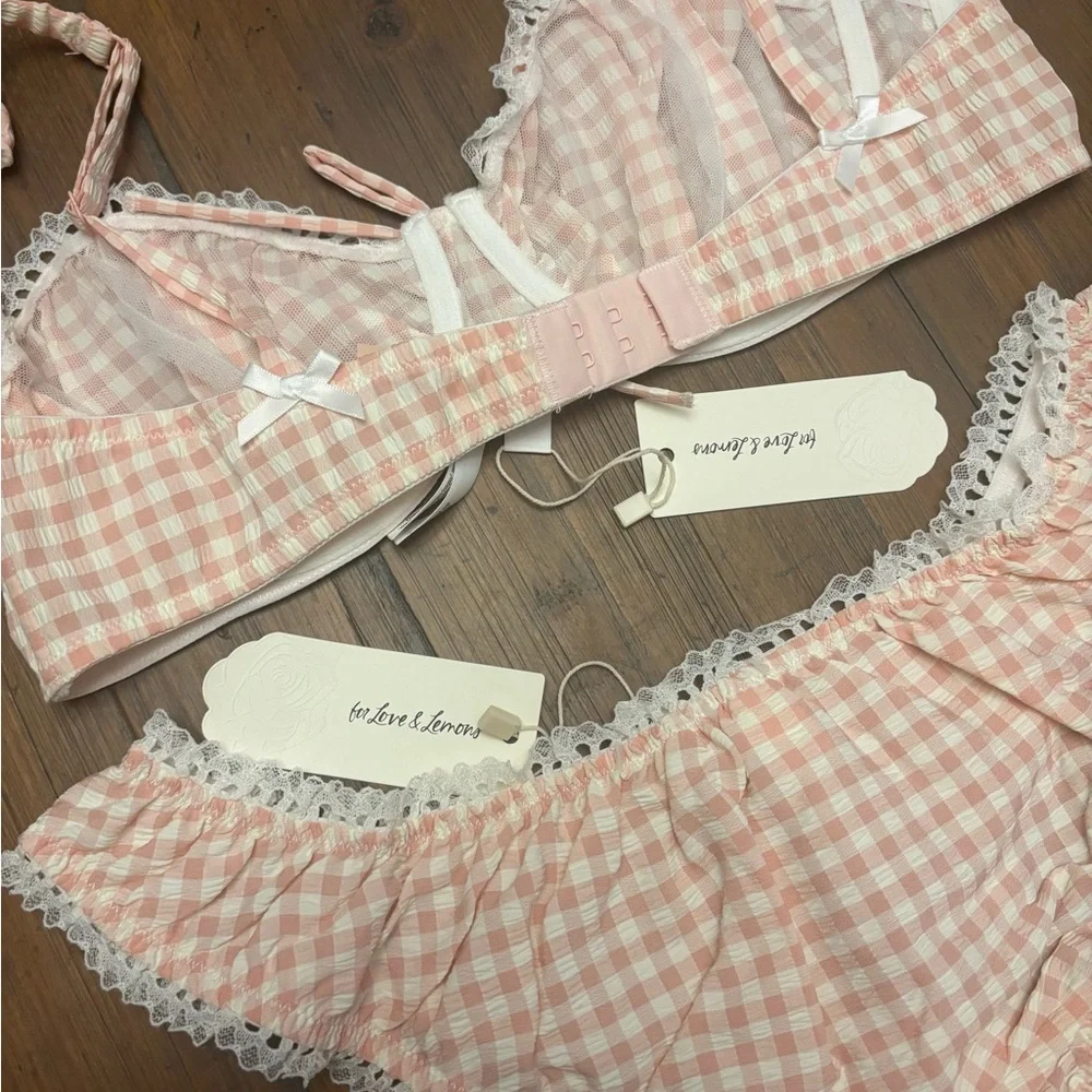NWT for love and lemons pink gingham lingerie set - Picture 9 of 16